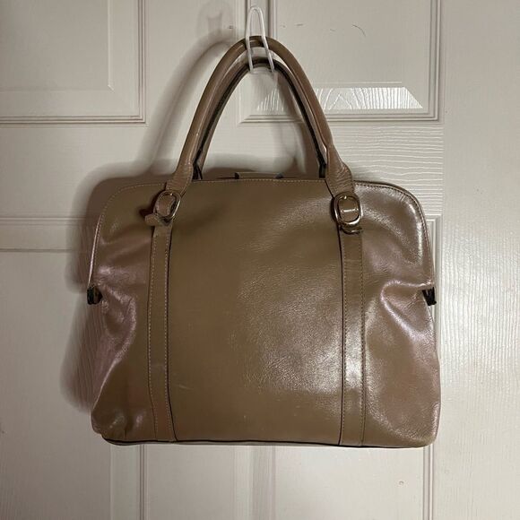 Tano Leather tan frame medium satchel gold tone hardwares . - Picture 7 of 14